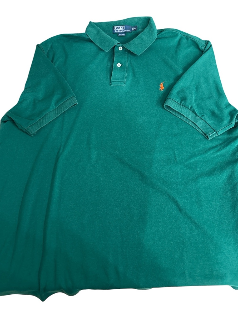 Ralph Lauren Polo Shirt Men 2XL GREEN Cotton Golf Stretch 2-button preppy LOGO